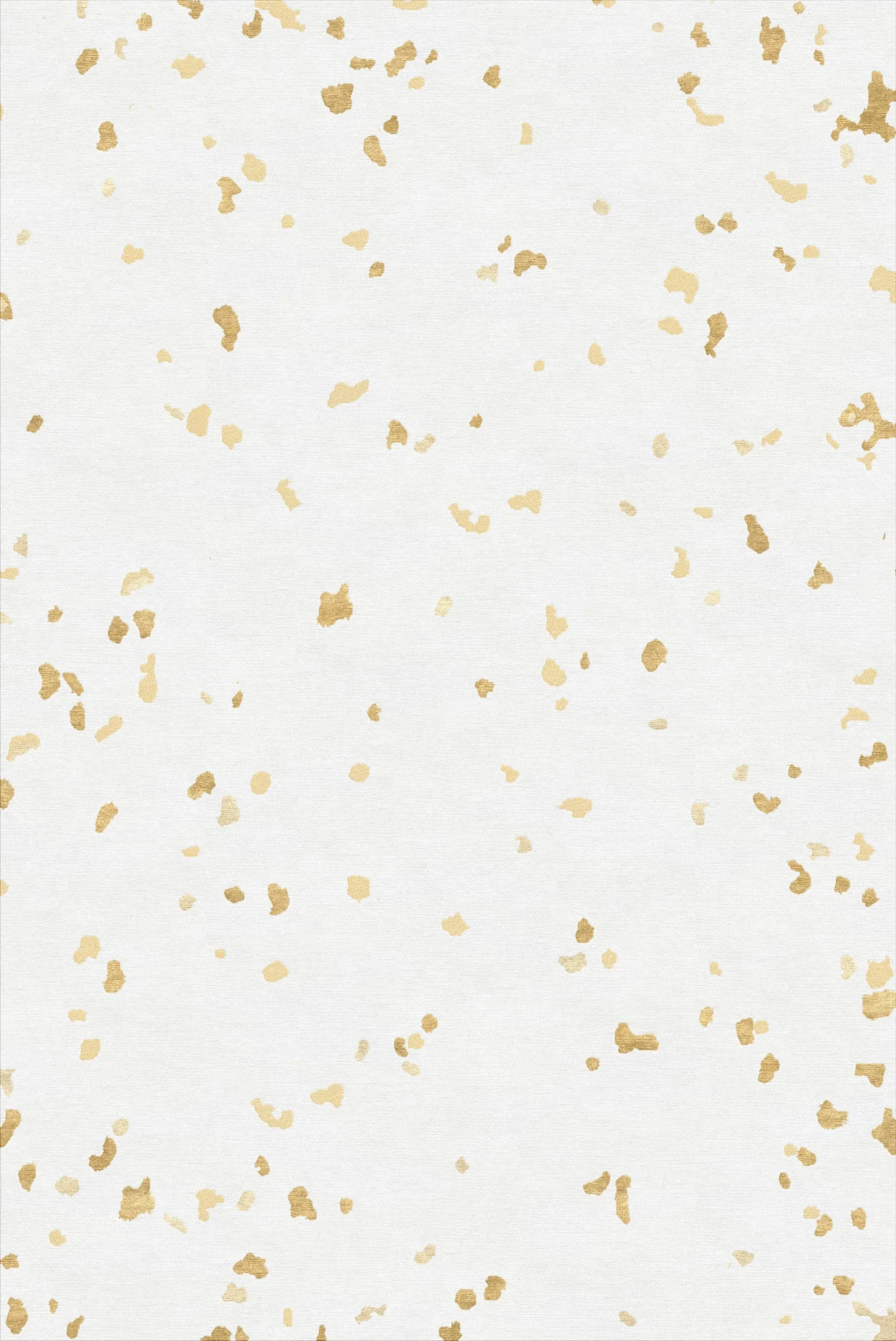 Luxury hand-knotted rug in golden tones with terrazzo-inspired fleck pattern, featuring irregular mineral-like forms and subtle textural variation that catches the light, showcasing Northwest 35 craftsmanship.​